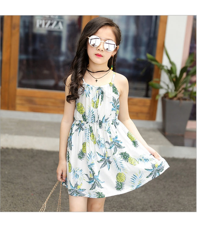 Summer version of the big children's cotton silk dress girl floral dress skirt skirt children's beach skirt