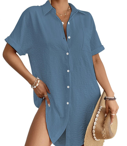 Blouse Shirt Dress Button Swimsuit Blouse Beachwear