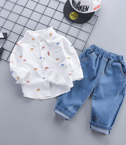 Children's Clothing Autumn Korean Style Autumn Clothing Casual Shirt Two-piece Boy Suit