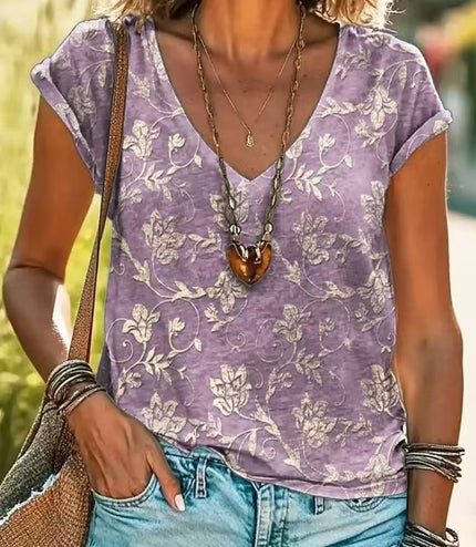 Casual Loose Fashion Digital Printing Multi-color Short Sleeve Women
