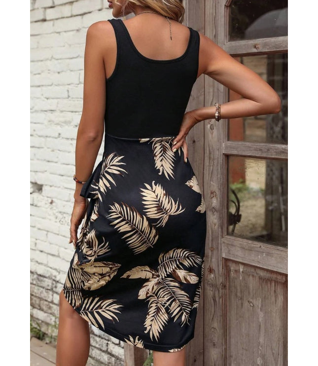 Holidaya Tropical Print Knot Side Wrap Hem Dress