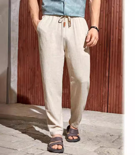 Men's Casual Cotton And Linen Drawstring Trousers Breathable Casual Versatile