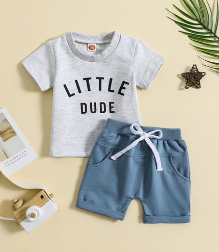 Children's Clothing Round Neck Letter Print Top Two-piece Set