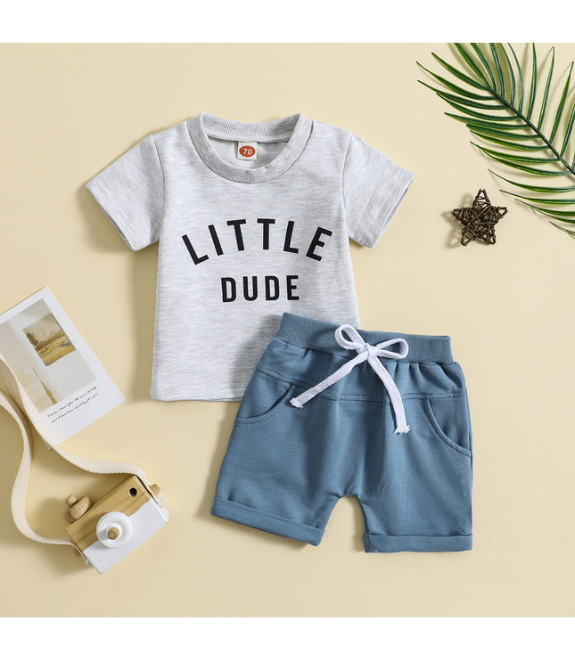 Children's Clothing Round Neck Letter Print Top Two-piece Set
