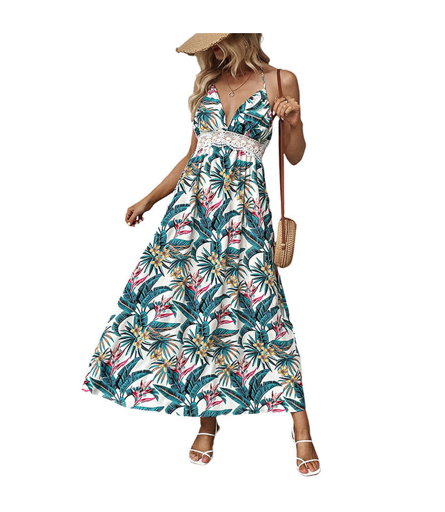 European And American Summer Island Style Plant Printing Dress