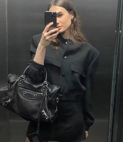 ASDS woman bomber jacket coat White autumn winter button baseball aviator cropped jackets for women long sleeve crop outerwear