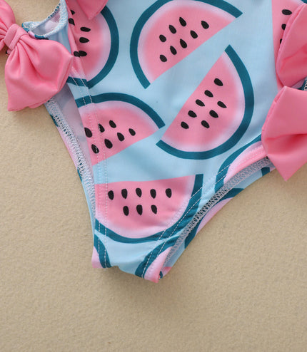 Swimsuit Girls' Cute One-Piece Watermelon Print Bow