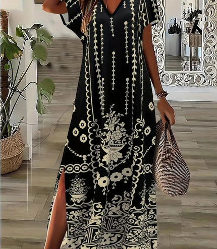 Elegant Floral Print V-Neck Dress For Women