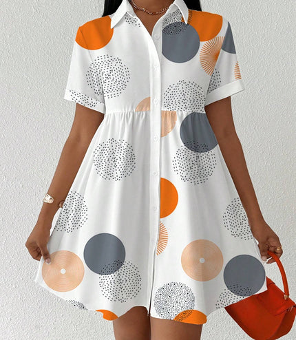 Clasi Button-Front Short Sleeve All-Over Print Casual Short Dress Women Shirt