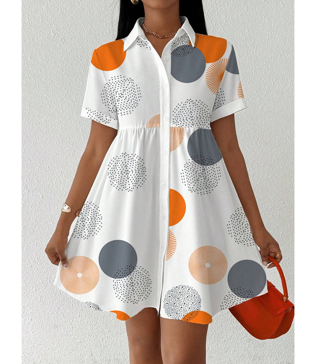 Clasi Button-Front Short Sleeve All-Over Print Casual Short Dress Women Shirt