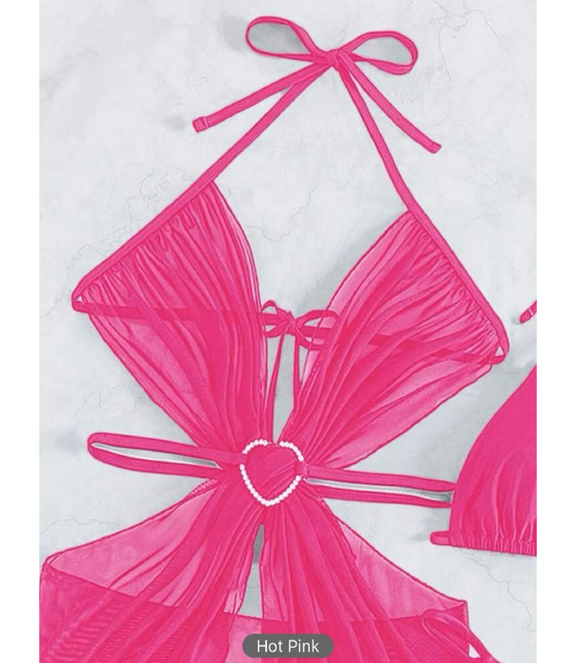 3pcs Halter Neck Bikini Beach Summer Solid Color Split Swimsuit Womens Clothing