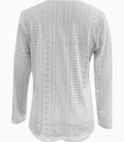 Button Front V Neck Long Sleeve Blouse, Women's Clothing