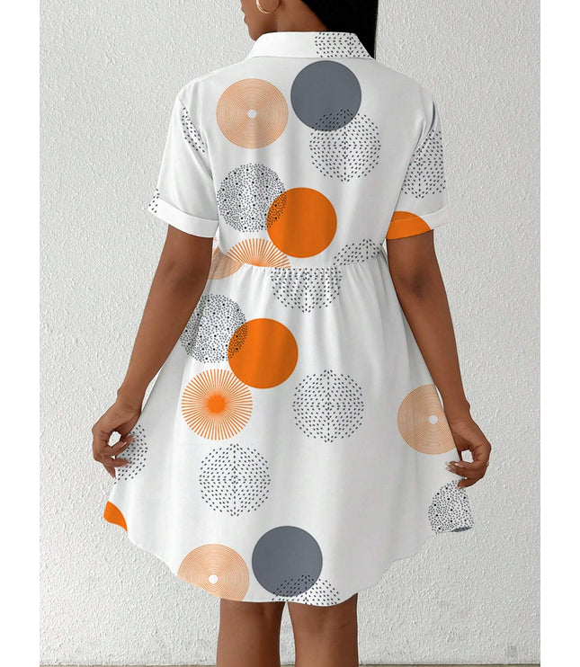Clasi Button-Front Short Sleeve All-Over Print Casual Short Dress Women Shirt