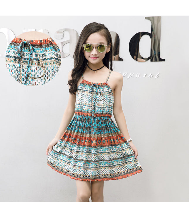 Summer version of the big children's cotton silk dress girl floral dress skirt skirt children's beach skirt