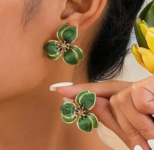 Personalized Green Vintage Flower Earrings