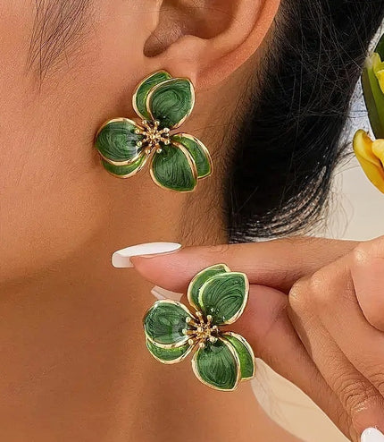 Personalized Green Vintage Flower Earrings