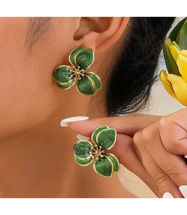Personalized Green Vintage Flower Earrings