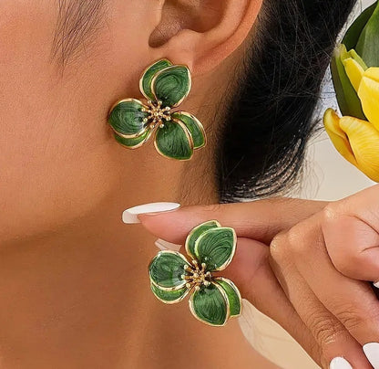 Personalized Green Vintage Flower Earrings