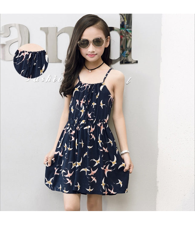 Summer version of the big children's cotton silk dress girl floral dress skirt skirt children's beach skirt
