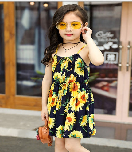 Summer version of the big children's cotton silk dress girl floral dress skirt skirt children's beach skirt