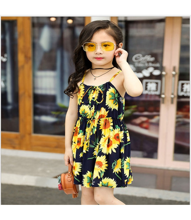 Summer version of the big children's cotton silk dress girl floral dress skirt skirt children's beach skirt