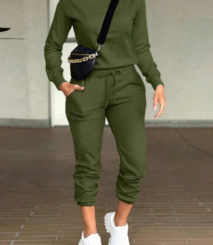 Casual Round Neck Long Sleeve Top And Pants Suit