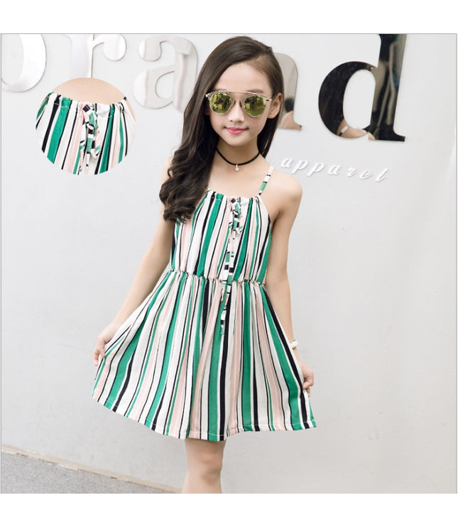 Summer version of the big children's cotton silk dress girl floral dress skirt skirt children's beach skirt