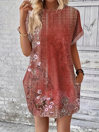 Short Sleeve Printed Pocket Dress