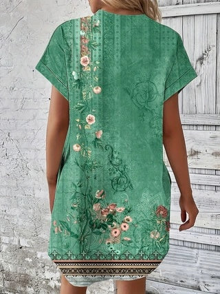 Short Sleeve Printed Pocket Dress