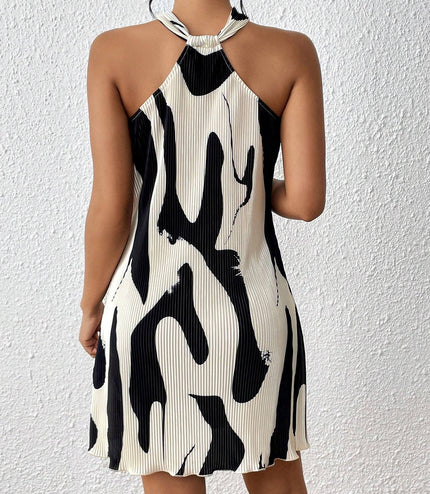 Women's Elegant Vacation Casual Backto School Pleated Halter Mini Dress