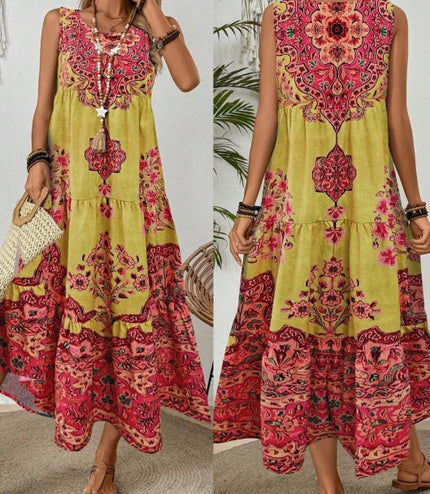 Holidaya Ladies Summer Floral Print Round Neck Sleeveless Dress For Casual Or Vacation