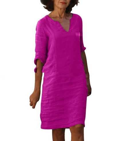 European And American Style With Pockets Spring And Summer Wash Wrinkle Small V-neck Dress