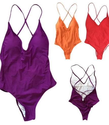 Bikini New Solid Color Siamese Swimwear Women Sexy Bikini Multicolor Swimwear