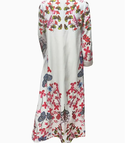 Elegant Floral Print Long Sleeve Abaya Dress