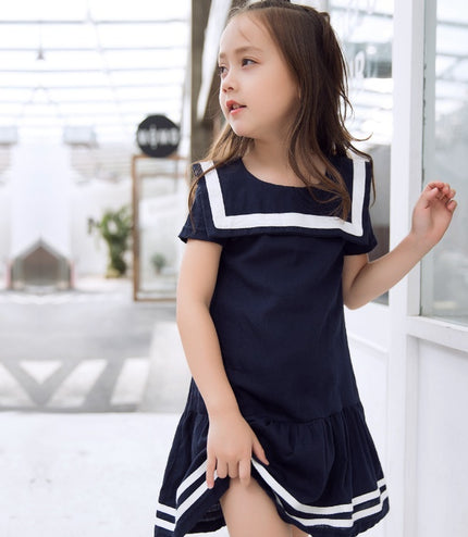 Sanlutoz Girls Clothes Summer Kids Dress For Girl Uniform Short Sleeve Girl Dress Cotton Toddler Fashion Brand New