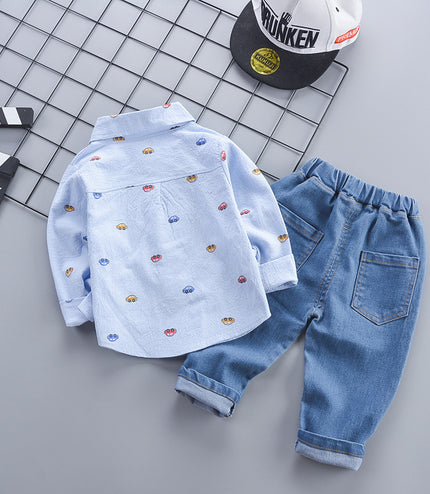 Children's Clothing Autumn Korean Style Autumn Clothing Casual Shirt Two-piece Boy Suit