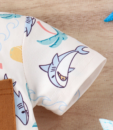 Summer Children's Turtle Shark Print Short Sleeve Suit