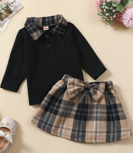 Ins New Children's Clothing Long-sleeved Shirt Plaid Skirt Suit