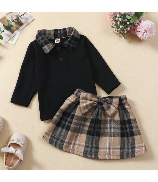 Ins New Children's Clothing Long-sleeved Shirt Plaid Skirt Suit