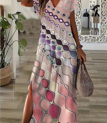Elegant Floral Print V-Neck Dress For Women