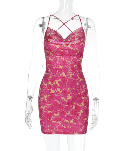 Women's Lace Hollow Knit Halter Dress