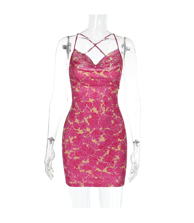 Women's Lace Hollow Knit Halter Dress