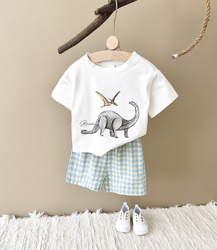 Boys' Dinosaur Printed Casual Cartoon Cotton Short Sleeve Pants Two-piece Set