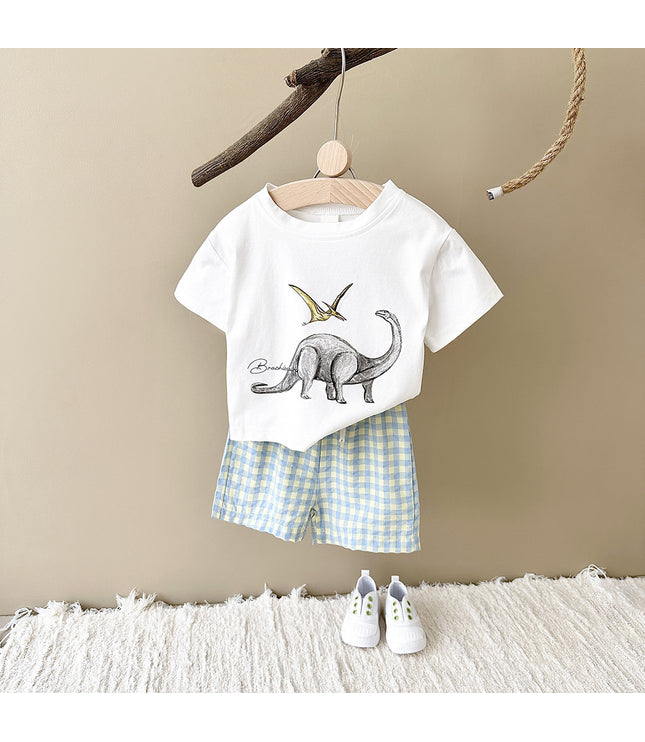 Boys' Dinosaur Printed Casual Cartoon Cotton Short Sleeve Pants Two-piece Set