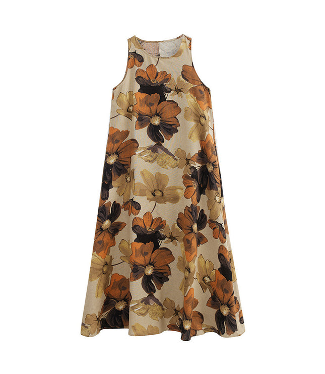 New Simple Fashion Bohemian Maxi Dress Sleeveless Round Neck Printed Dress Women
