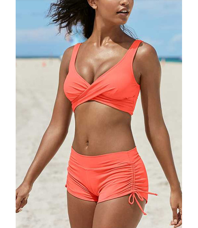 Women's Removable Strap Bandeau Top High Cut Cheeky Bikini Set Swimsuit