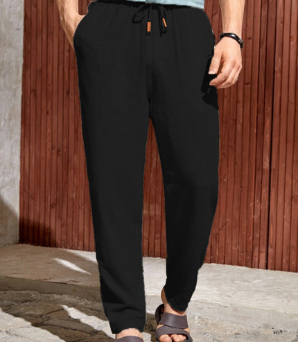 Men's Casual Cotton And Linen Drawstring Trousers Breathable Casual Versatile