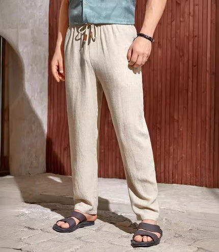 Men's Casual Cotton And Linen Drawstring Trousers Breathable Casual Versatile