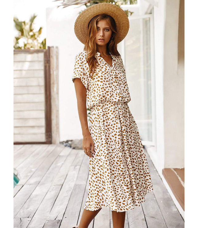 Print Drawstring Waist A-line Dress