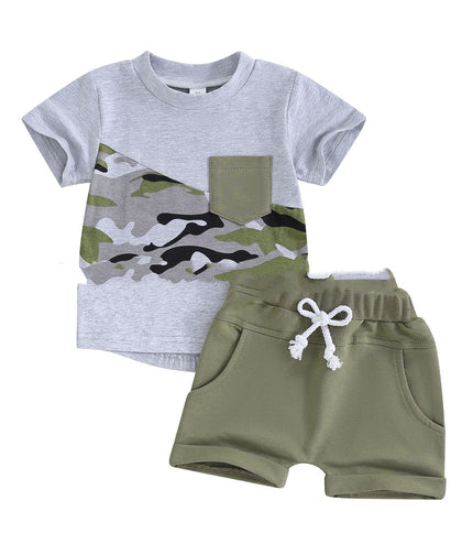 Camouflage Children's Short Sleeve Top Shorts Suit